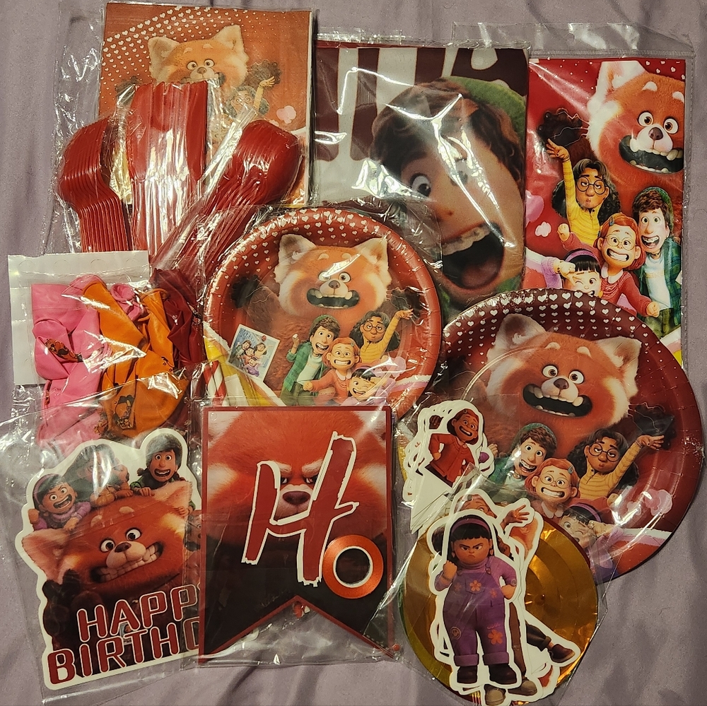 Disney Pixar Turning Red Panda Birthday Party Supplies Huge Set Tableware Decor - Picture 6 of 8